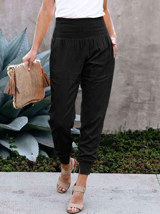Black Casual Pocketed Tapered Elastic Waist Joggers